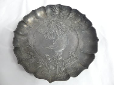 Antique Hand Carved Asian Bird Plate Signed