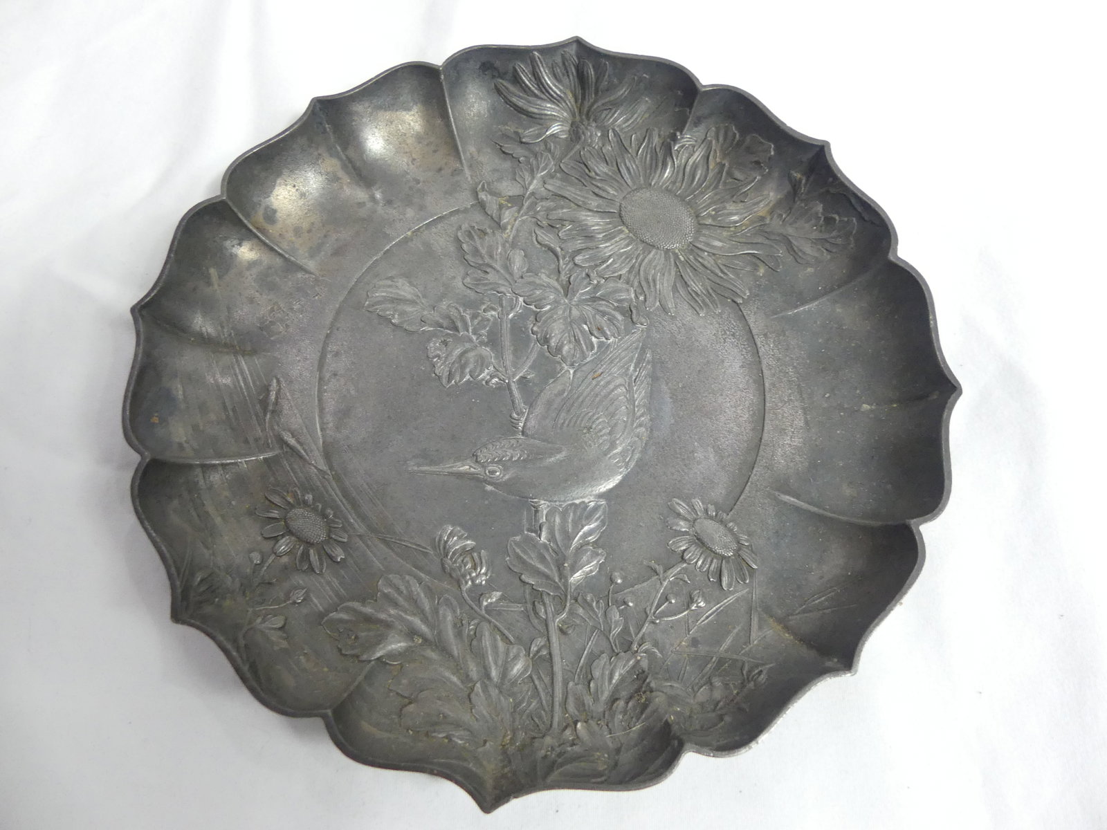 Antique Hand Carved Asian Bird Plate Signed: approx. 7 1/2, Lizzie from Birtha, Jan. 6th 1890, see photo's