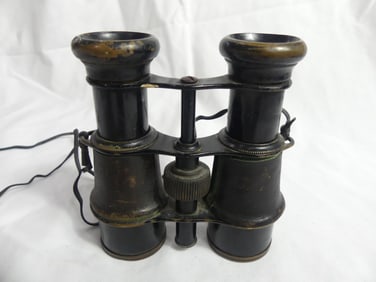 Antique Small Size Binoculars Metal & Leather Marked G.P.A.