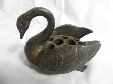 Antique Swan Cast Iron Flower Frog