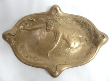 Art Nouveau Bronze Dresser Tray with Woman