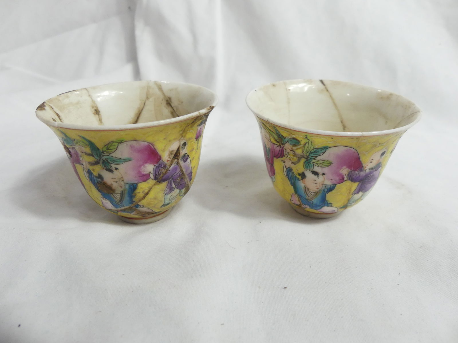 Pair of Antique Hand Painted Chinese Saki Cups, Signed: as found, approx. 2 inches tall, see photo's