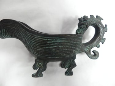 Antique Bronze Chinese Pitcher With Dragon Handle