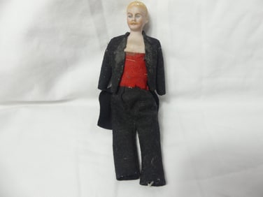 Antique Bisque Man Doll, Straw Stuffed Body