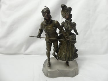 Anique Bronze Victorian Man & Woman Skaters
