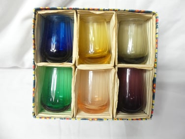 Vintage Portugal Multi Color Shot Glasses in Original Box