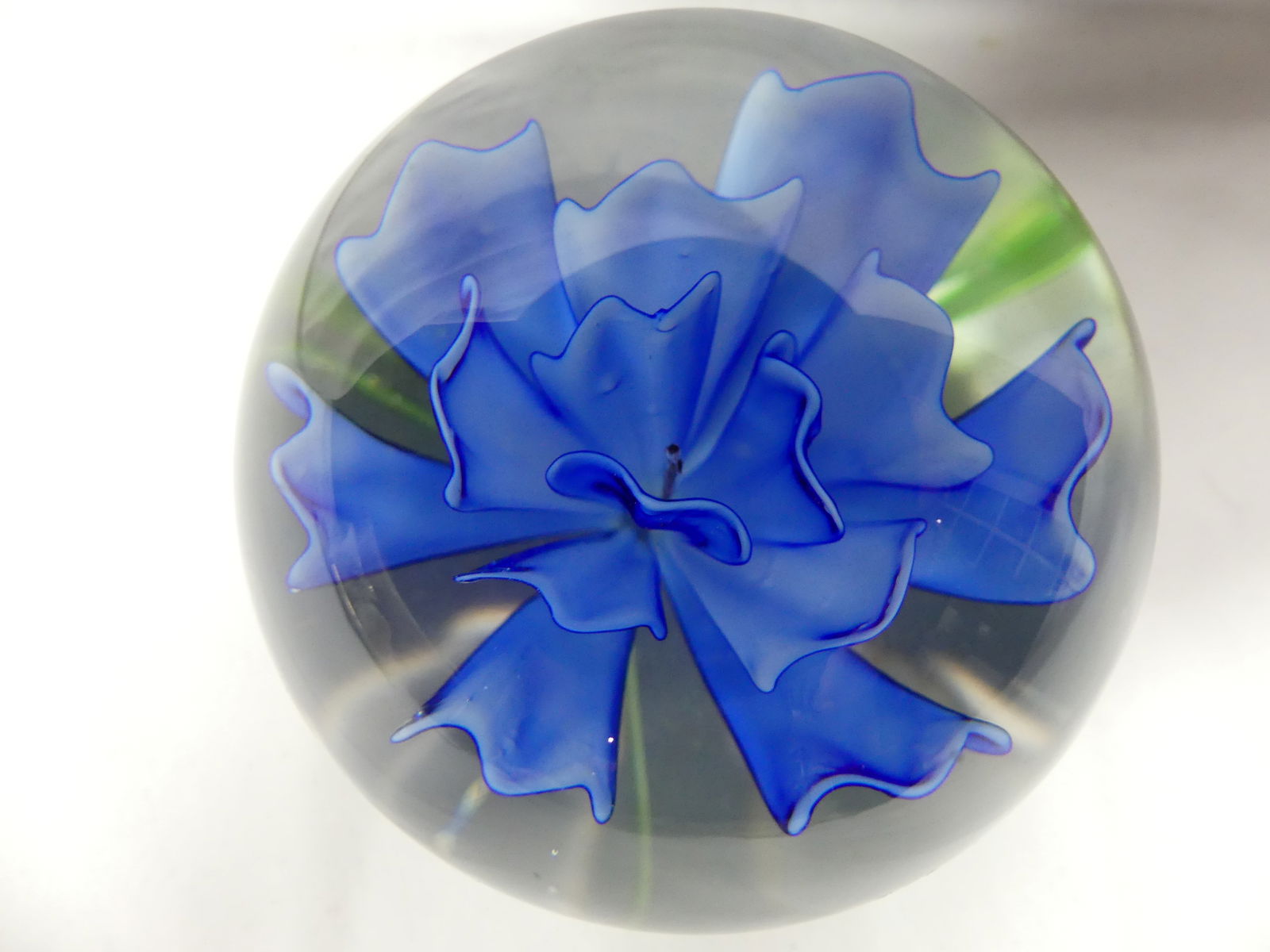 Vintage Small Blue Flower Art Glass Paperweight: approx. 2 1/4 tall, see photo's