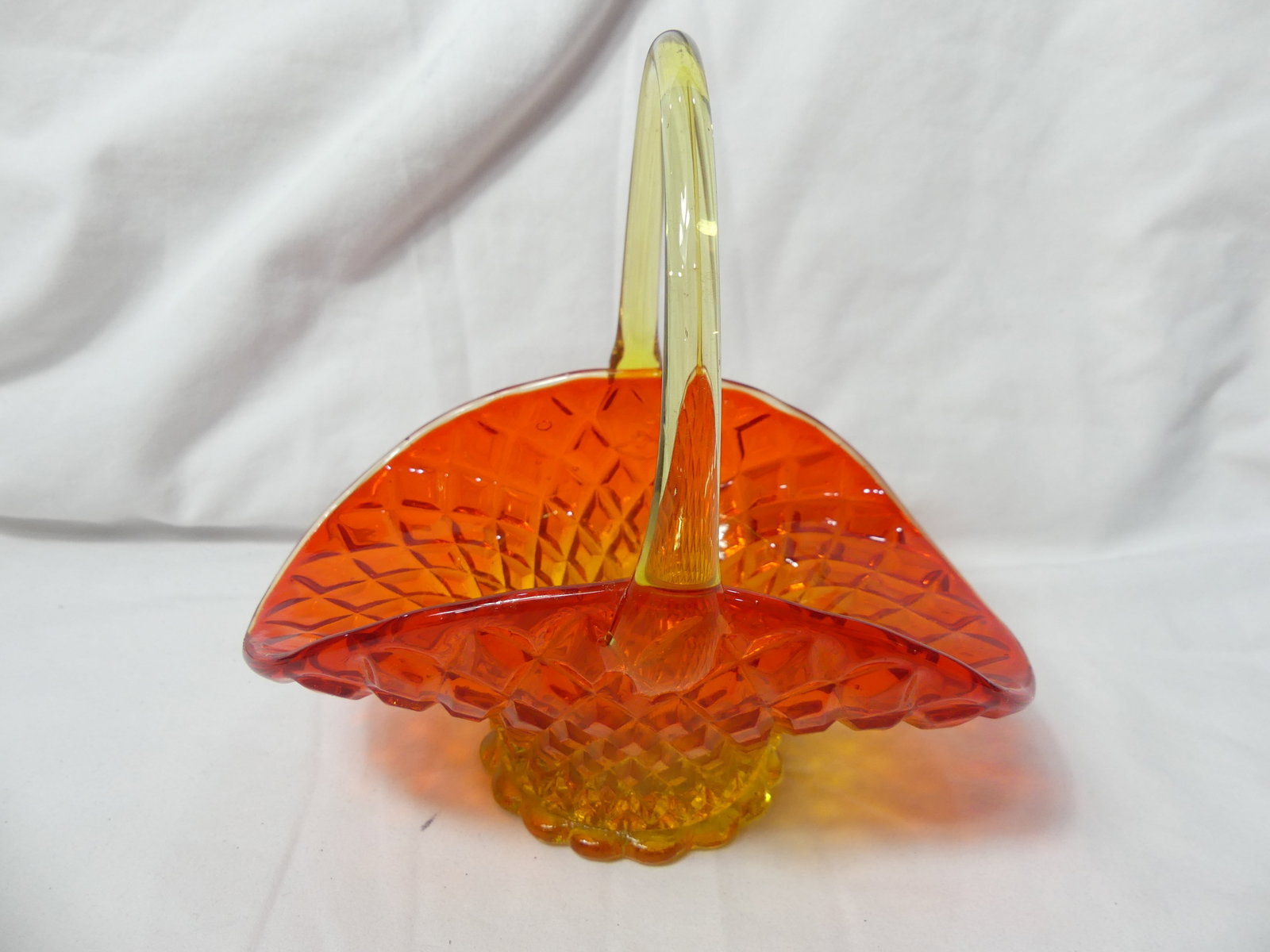 Vintage Amberina Art Glass Basket: approx. 7 inches to top of handle, see photo's