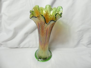 Vintage Green Northwood Carnival Glass Vase