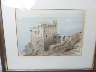 William John Ferguson Pencil & Wash  Drawing, Castle near Majori 1974/75