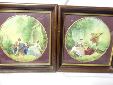 Pair of Vintage Framed Fabric & Embroidered Art
