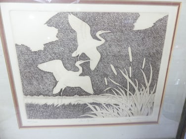 Vintage Dell Weller 1927-2017 Etching Two Egrets 105/150