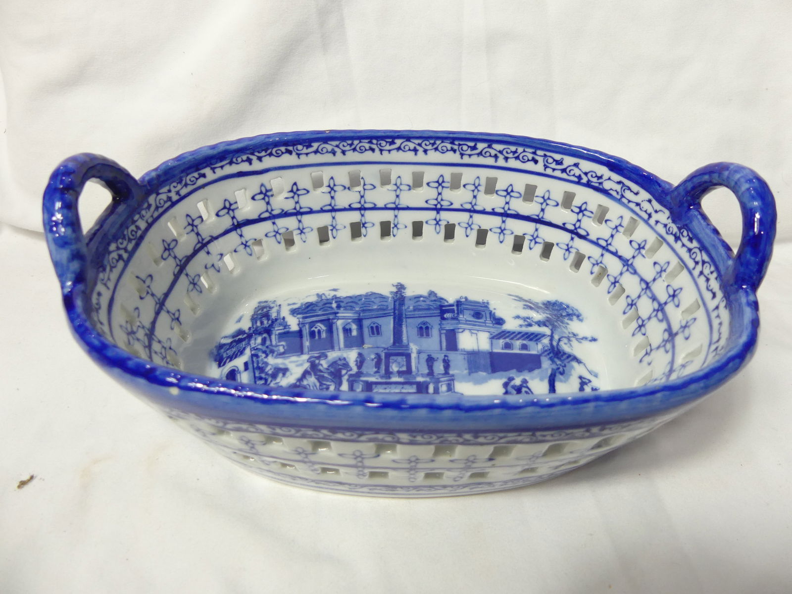 Antique Flow Blue Iron Double Handle Reticulated Basket (1 of 5)