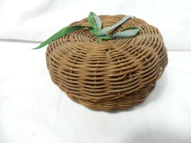 Antique Wicker Covered Sewing Basket