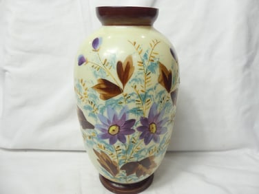 Vintage Hand Painted Bristol Vase with Purple & Blue Flowers