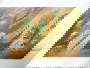 Exquisite Antique Oil Painting on Wood, Early 1800's Scene