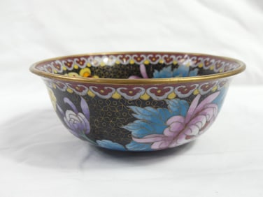 Antique Cloisonn? Bowl with Flowers Inside & Out