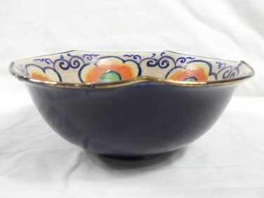 Antique Hand Painted Japanese Crackle Bowl with Food Dog