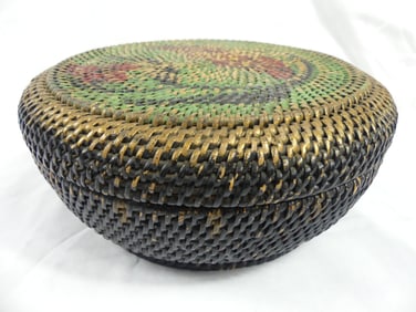 Antique Hand Painted Wicker Covered Basket