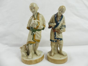 Pair of Antique Chinese Hand Painted Men Figurines
