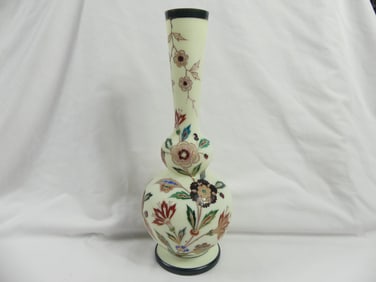 Victorian Hand Painted Bristol Vase with Raised Flowers
