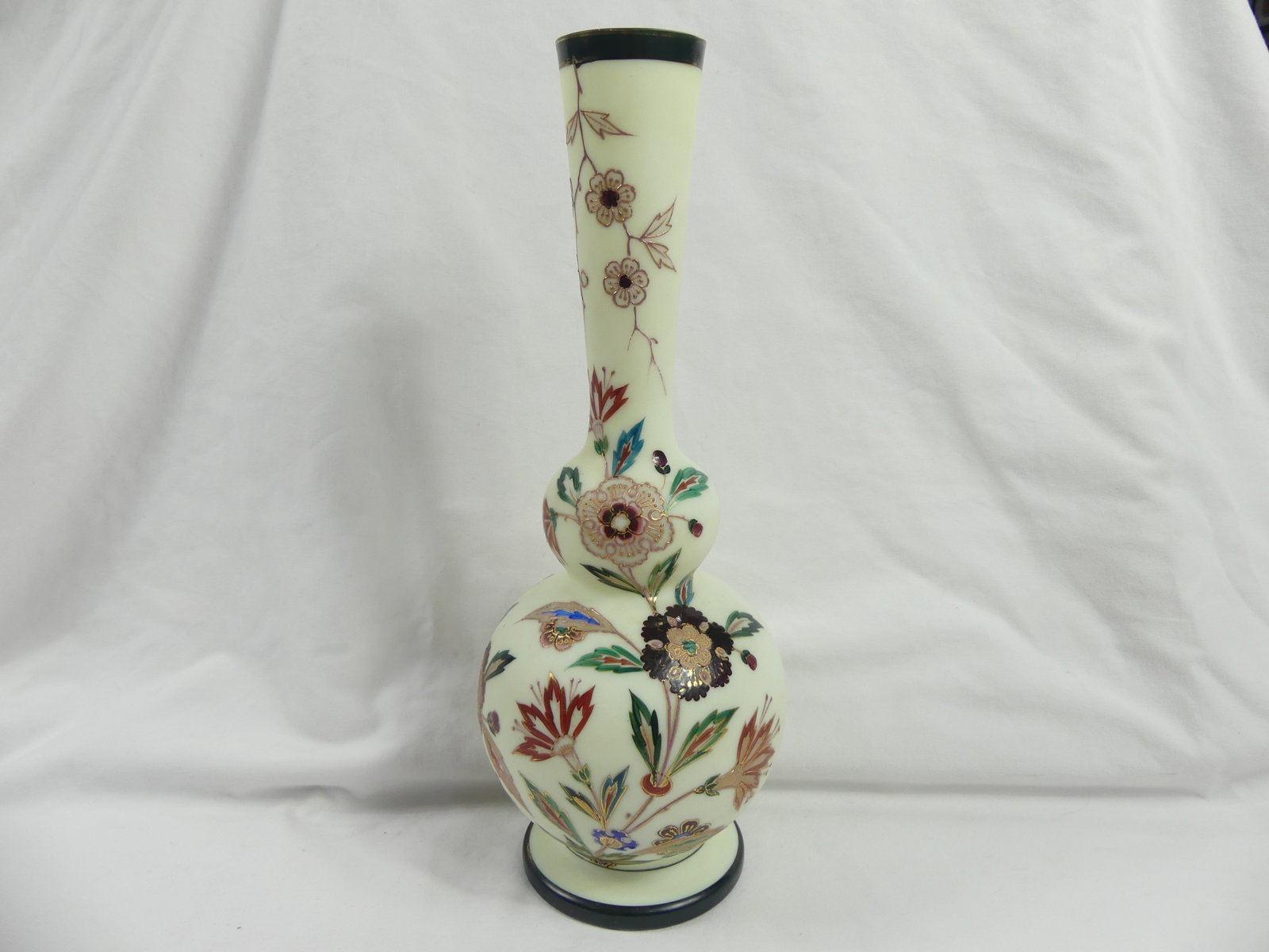 Victorian Hand Painted Bristol Vase with Raised Flowers: approx. 13 inches tall, see photo's