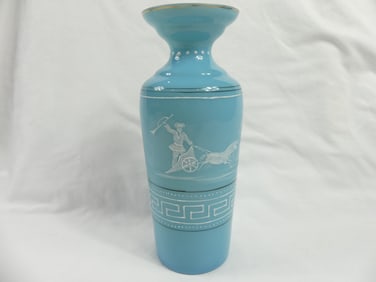 Antique Blue Bristol Vase with White Hand Painted Chariot