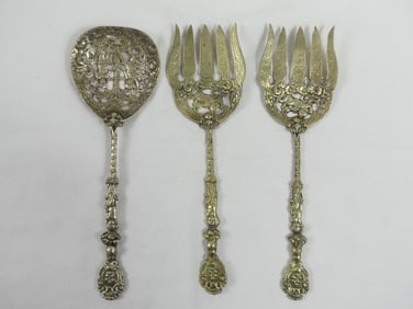 Set of 3 Vintage Decorative Serving Utensils with Cherubs