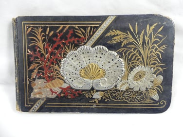 Antique 1880's Autograph Book with Floral Front Cover & Litho Pages