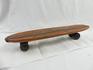 Vintage 1950's Wooden Skate Board with Metal Wheels
