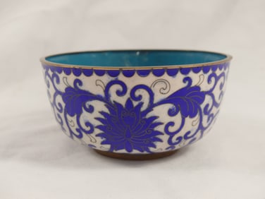 Antique Blue & White Cloisonne Rise Bowl