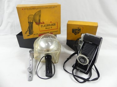 Vintage 1950's Kodak Tourist Camera & Flash in Original Boxes
