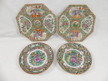 Lot of 4 Antique Rose Medallion/Famile Rose Hand Painted Porcelain Plates