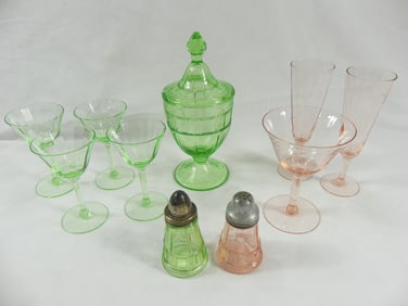 Lot of Vintage Pink & Green Depression Glass