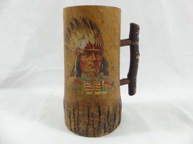 Vintage Indian Carved Wood Mug with Rough Cut Bottom