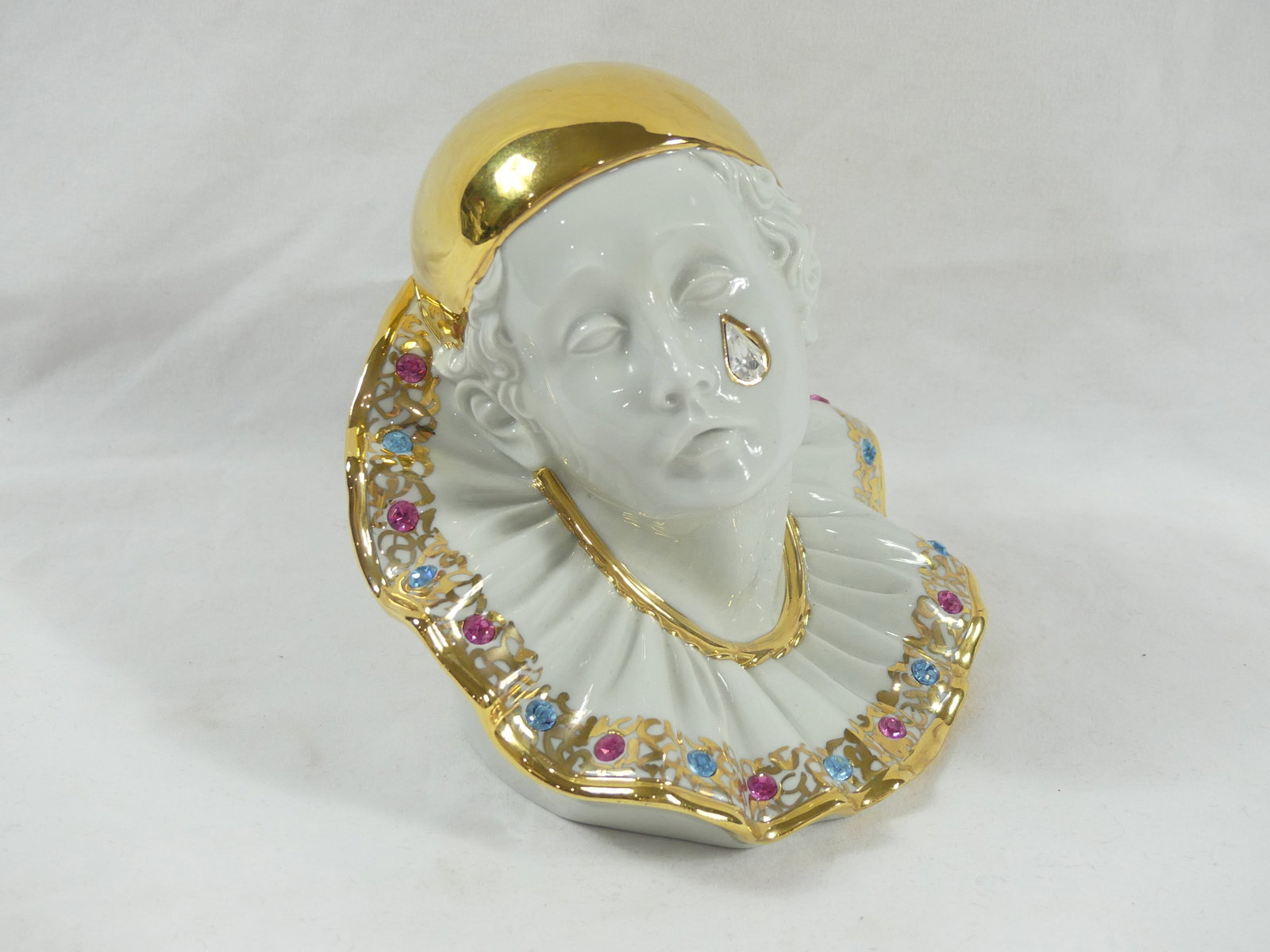 Vintage Signed Limoges Swarovski Pierrot Clown with Crystals: approx. 6 inches, see photo's