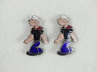Lot of 2 Vintage Popeye Enamel Brooches