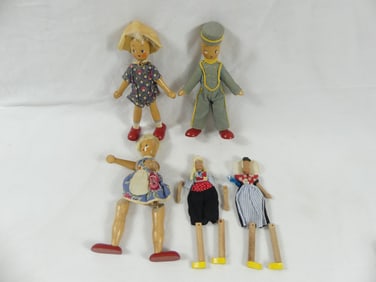 Lot of 5 Vintage Wooden Dolls