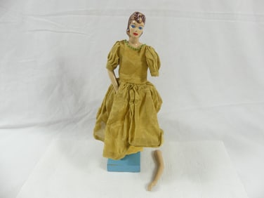 Vintage Doll with Original Clothing & Wood Stand