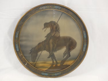 Vintage "End of Trail" Lithograph Picture in Round Frame