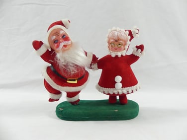 Vintage 1960's Celluloid Mr. & Mrs. Clause on Base