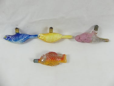 Lot of 4 Vintage Bird & Fish Christmas Light Bulbs
