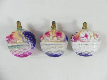 Lot of 3 Vintage Christmas Fruit Basket Light Bulbs