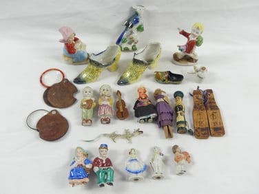 Lot of Various Vintage Porcelain, Wood & Glass Figurines & Shoes