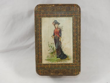Victorian Wood & Paper Box with Lady