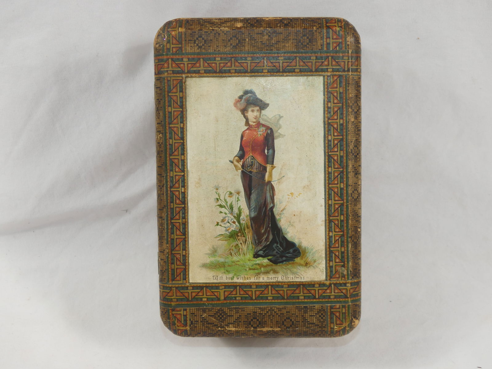 Victorian Wood & Paper Box with Lady (1 of 7)