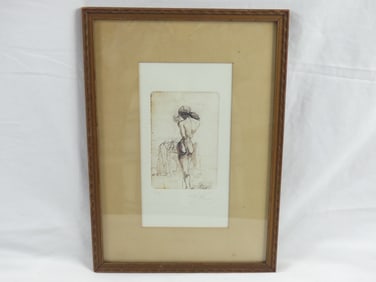 Vintage Signed Dali Etching E.A. Woman with Skull