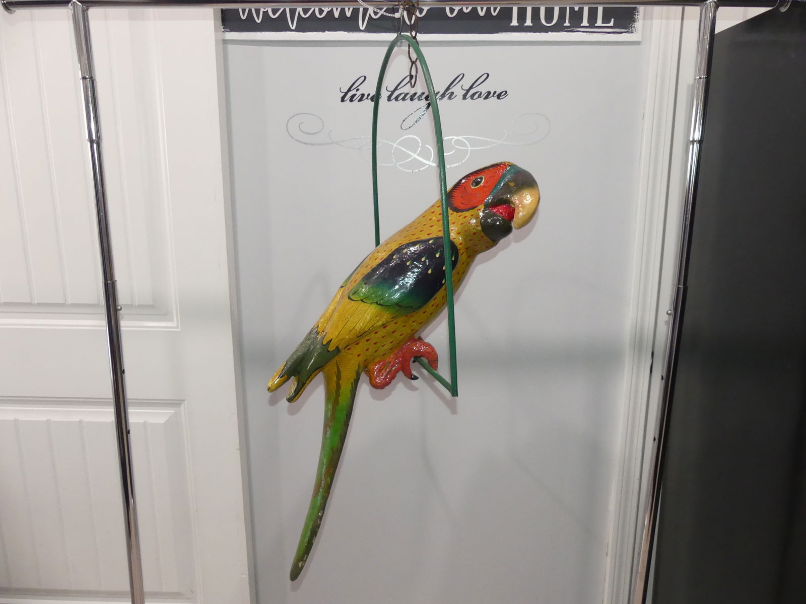 Vintage Sermel  Tonala Jal, Paper Mache Parrot with Metal Hanging Stand (1 of 16)