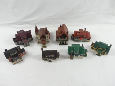 Lot of 8 Antique Hand Made & Hand Painted Wood Houses