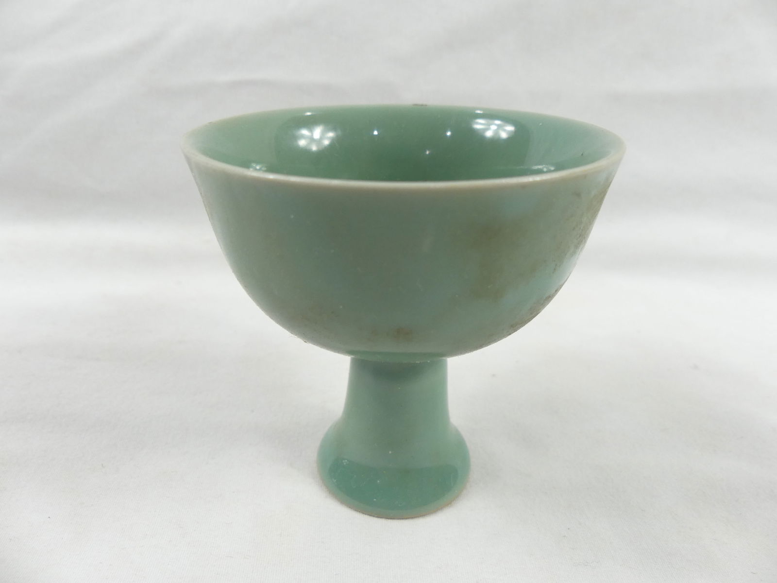 Antique Chinese Pedestal Cup, Celadon Green (1 of 5)